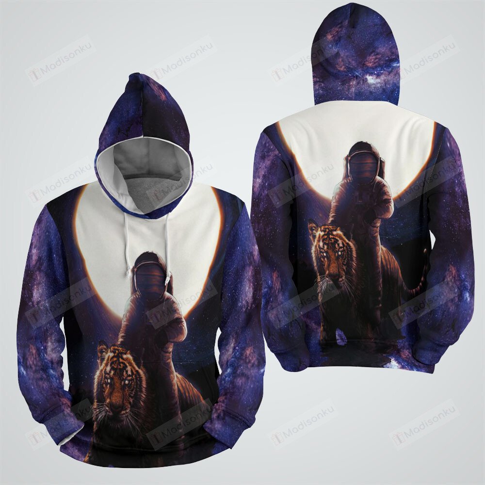 Astronaut On A Tiger Illustration 3D Full Over Print Hoodie Zip Hoodie Sweater Tshirt