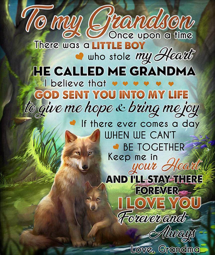 To My Grandson Fleece Blanket, Personalized Birthday Gift For Grandson From Grandma Blanket, There Was A Little Boy Who Stole My Heart Jungle Foxes Blanket