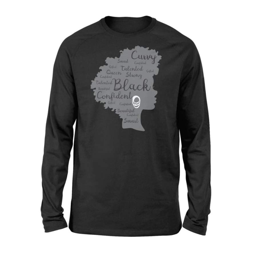 Strong Black Woman Afro Word Art Natural Hair Melanin Shirt – Standard Long Sleeve