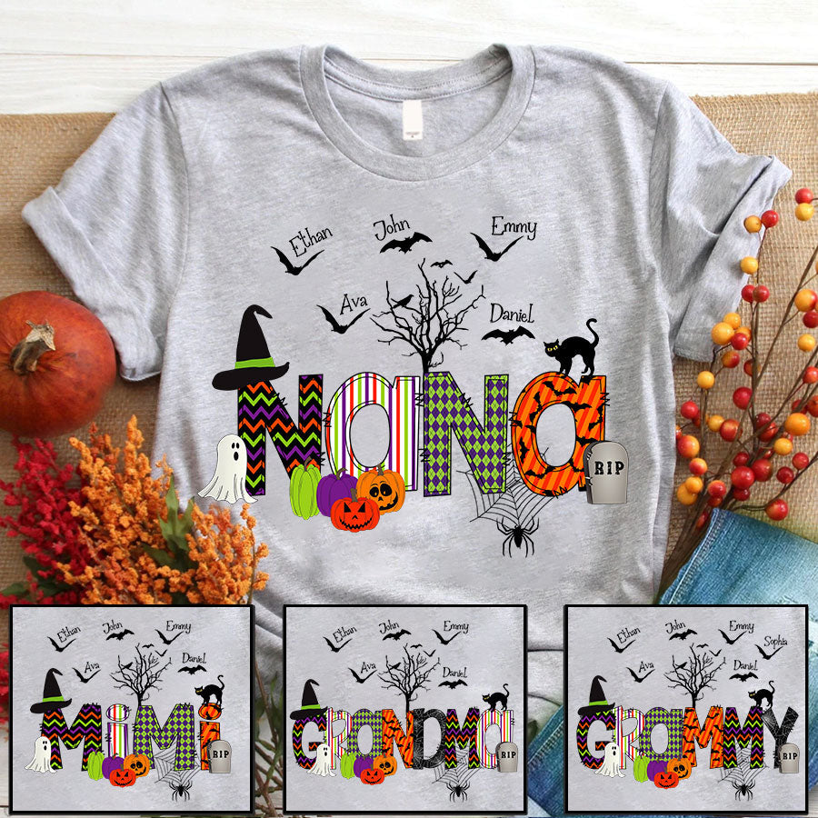 Halloween Doodle Alphabet Nana Grandma Grandkids T-Shirt