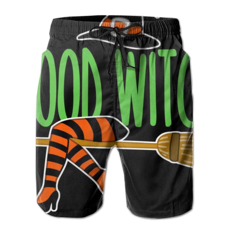 2 Pack Good Witch Funny Halloween Poster Men Swim Trunks Drawstring Elastic Waist Quick Dry Beach Shorts with Mesh Lining Swimwear Bathing Suits