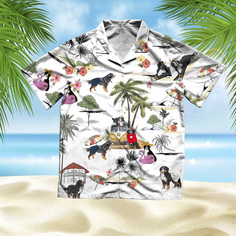 Unisex Bernese Mountain Beach Hawaii Print Aloha Short Sleeve Casual Shirt Ha53541