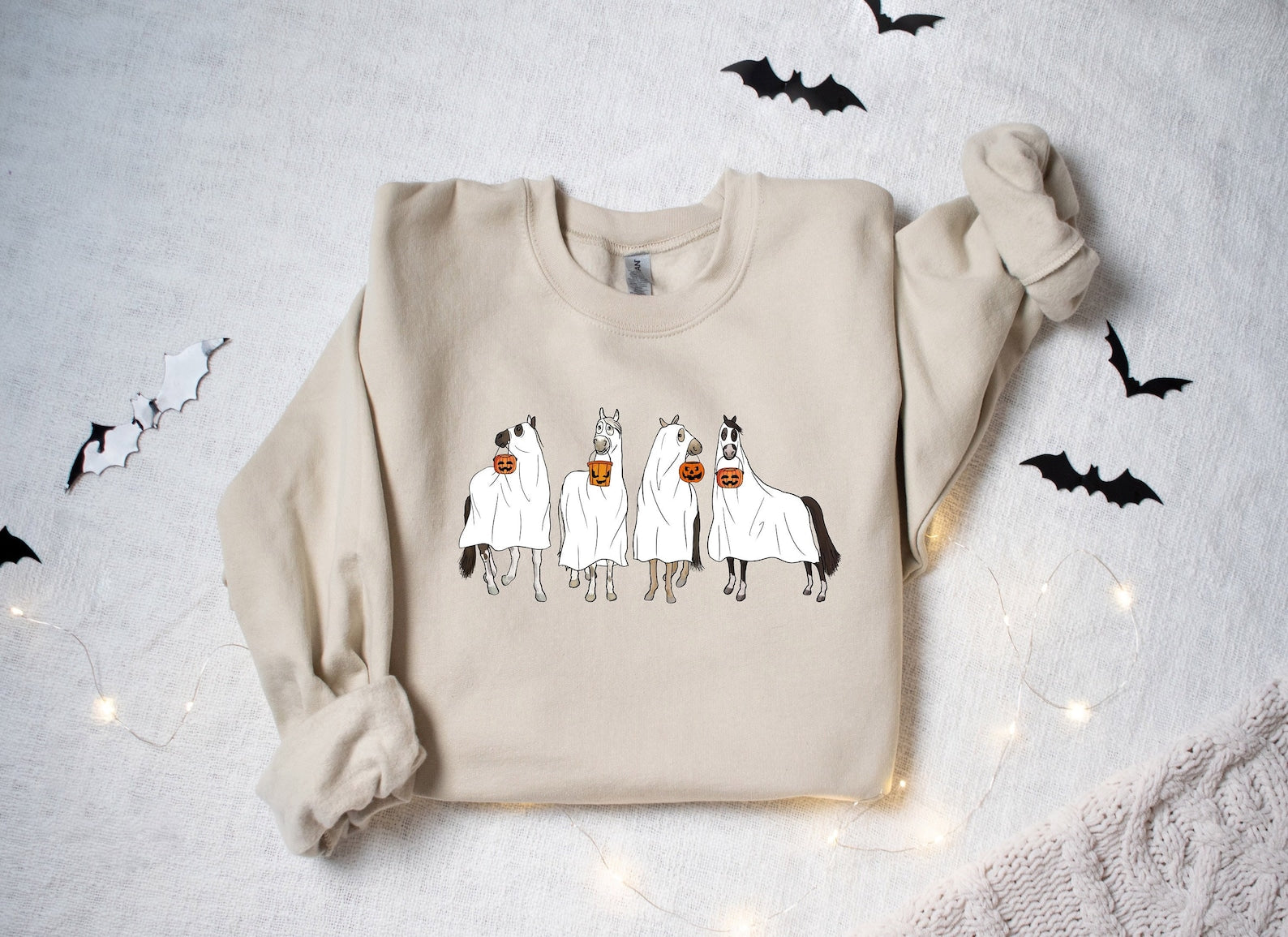 Halloween Horse Ghost Sweatshirt 2D Crewneck Sweatshirt All Over Print Sweatshirt For Women Sweatshirt For Men Sws4862