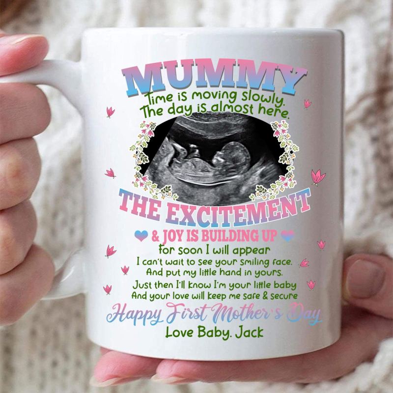 Personalized Love Will Keep Me Safe And Secure, Happy First Mother‘S Day Mug – Ultrasound Mug For Mom To Be