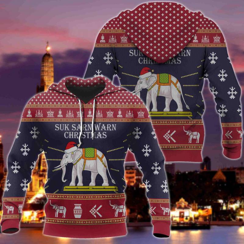 Thailand Elephant Merry Christmas Style All Over Print Hoodies