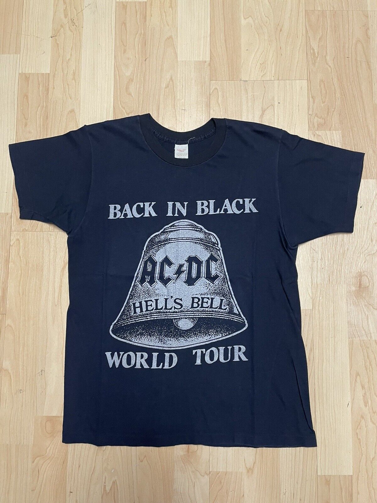 Vintage 80s AC DC T Shirt Back In Black Hell s Bell World Tour Shirt Outfit