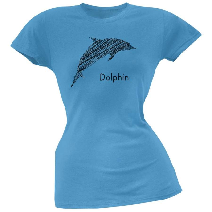 Dolphin Scribble Drawing Light Blue Juniors Soft T-Shirt