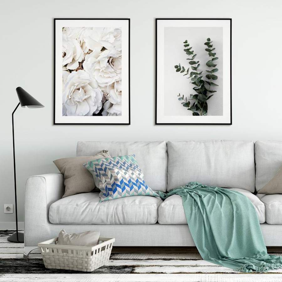 White Roses Posters Prints Eucalyptus Branch Poster Nordic Wall Art ...