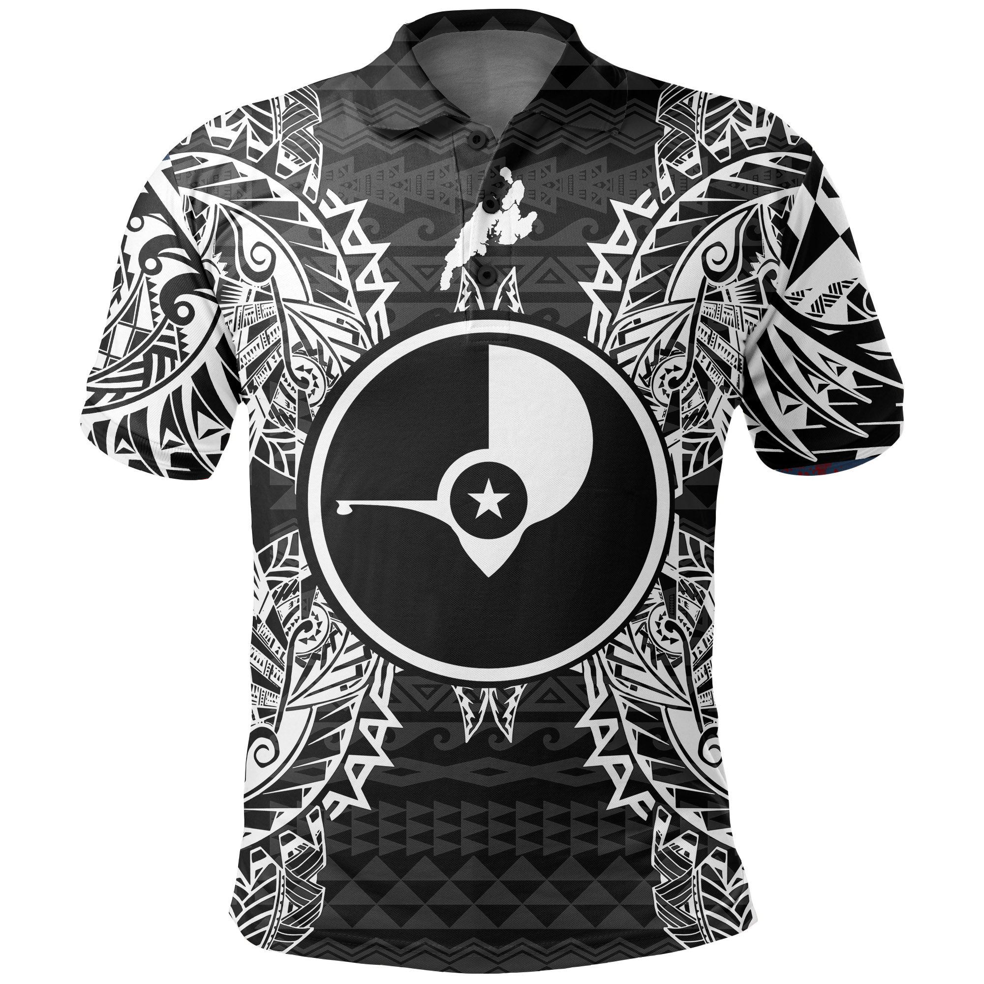 Yap Polo Shirt - Yap Flag Map Polynesian Tattoo Black - BN39