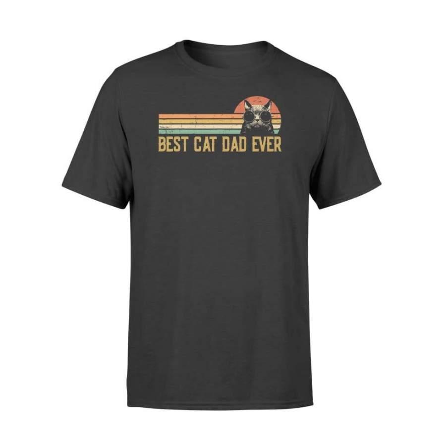 Best Cat Dad Ever Vintage Retro Cat Father Gift Men – Standard T-shirt