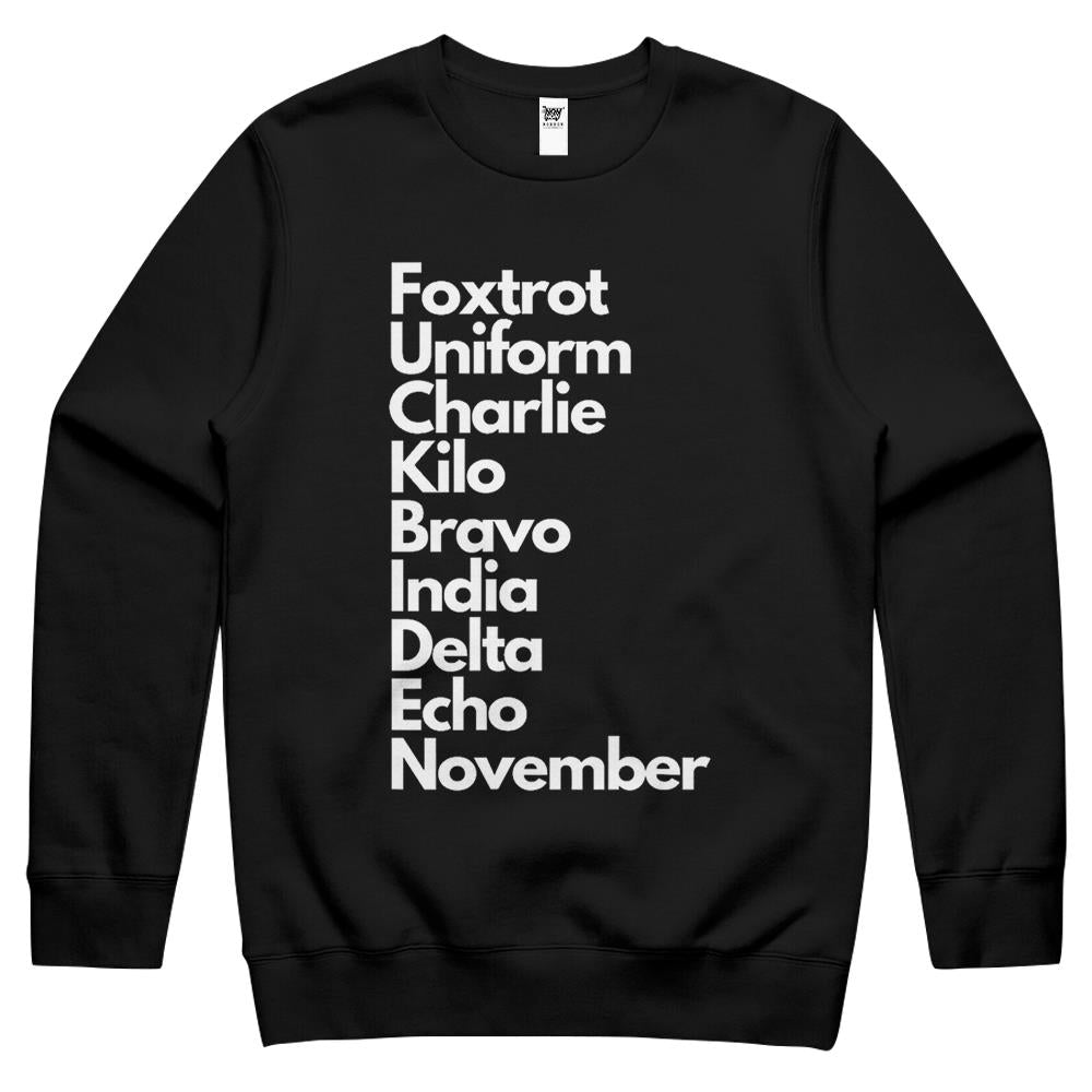 Foxtrot Uniform Charlie Kilo Bravo India Delta Echo Nov Crewneck Sweatshirt