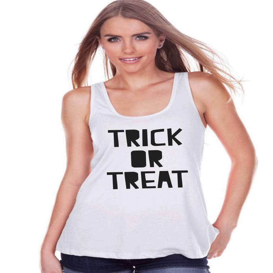 Women's Halloween Tank - Trick or Treat Halloween Shirt - Ladies Halloween Party Shirt - Adult Halloween Costumes - White Halloween Tank Top x Halloween costumes 2024