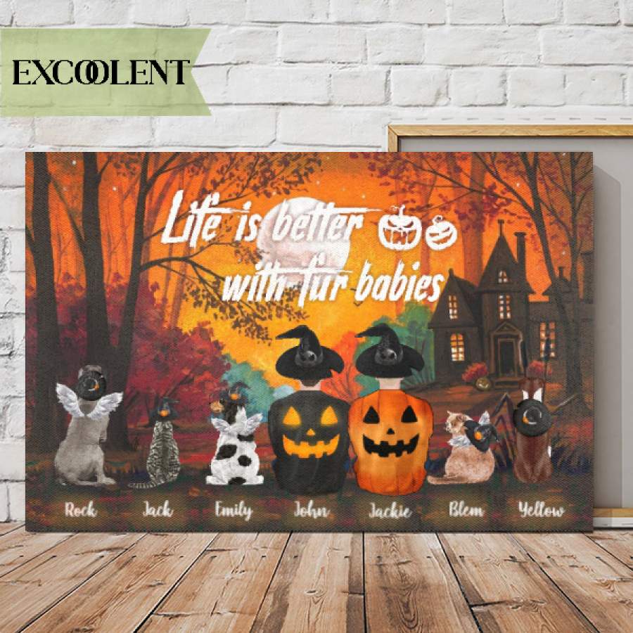 Personalized – Halloween – Two Dads with Dogs/Cats Choose up to 5 Dogs/Cats Canvas/Canvas with Frame/Poster