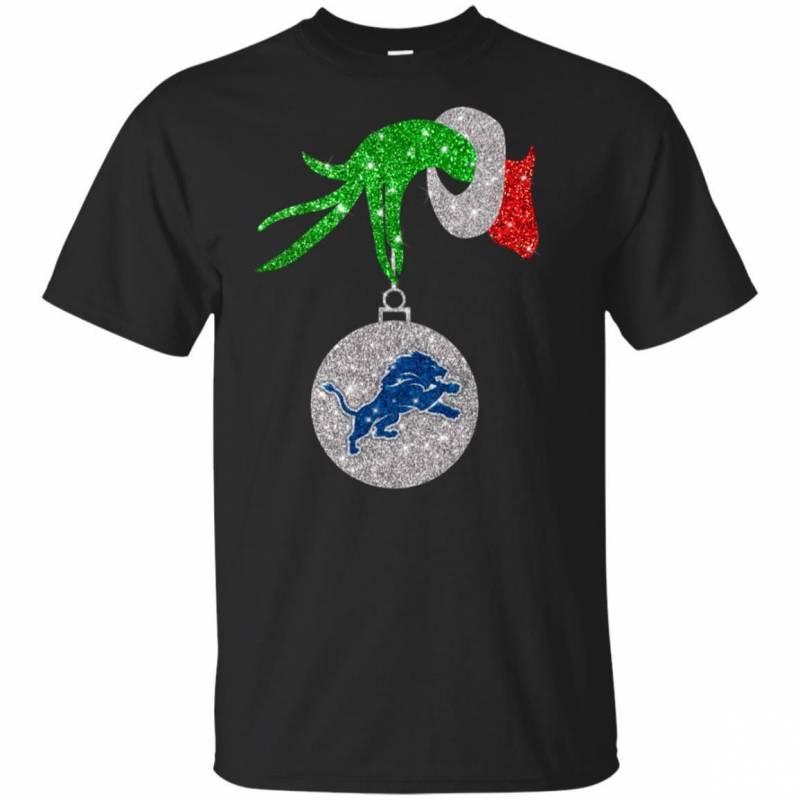 Detroit Lions Glitter Grinch Monogram Ornament Christmas Gift Youth T-Shirt