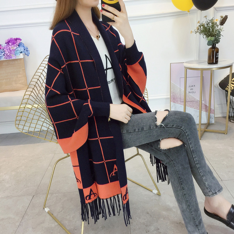 2021 Europe Style Plaid Trendy Woolen Women’s Plaid Cape Coat Open Front Blanket Shawls Wraps Sweater Poncho For Winter Cloak alx