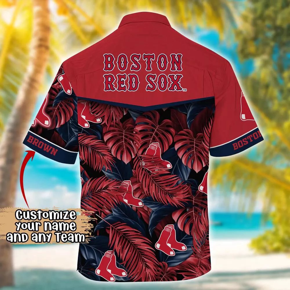 Boston Red Sox Hawaiian Shirt  Custom Leaf Pattern