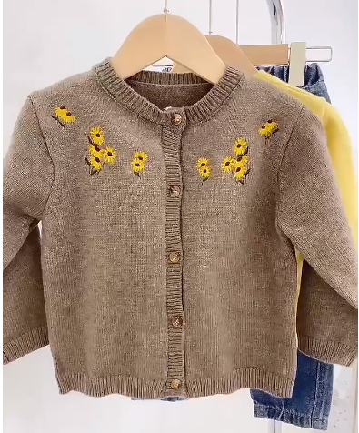 3569C Girls’ Knitted Sweater Coat Autumn 2022 New Korean Single-breasted Embroidery Girl’s Cardigan 2-9Year Kid’s Sweater Coat alx