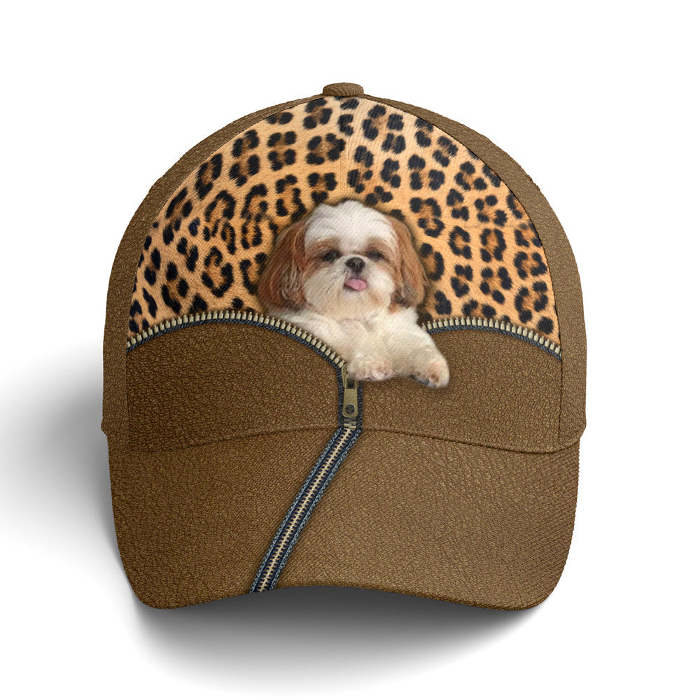 Shih Tzu Dog Leopard Leather Style Baseball Cap Coolspod