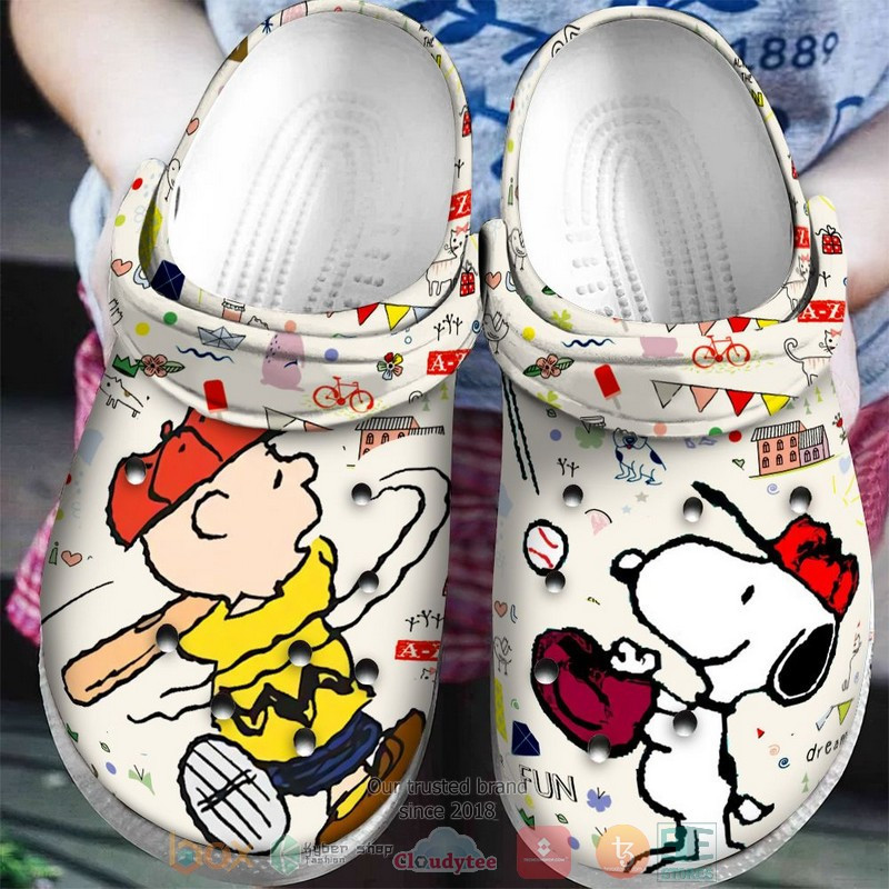 Snoopy And Charlie Brown Play Baseball Crocs Crocband Clog Comfortable ...