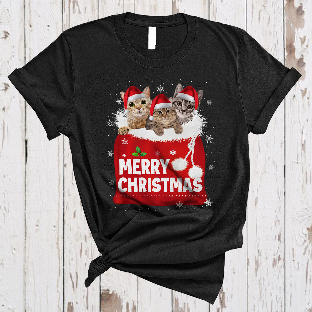 Merry Christmas Funny Christmas Santa Cat Kitten In Xmas Santa Bag Cat Lover Gifts Unisex T-Shirt