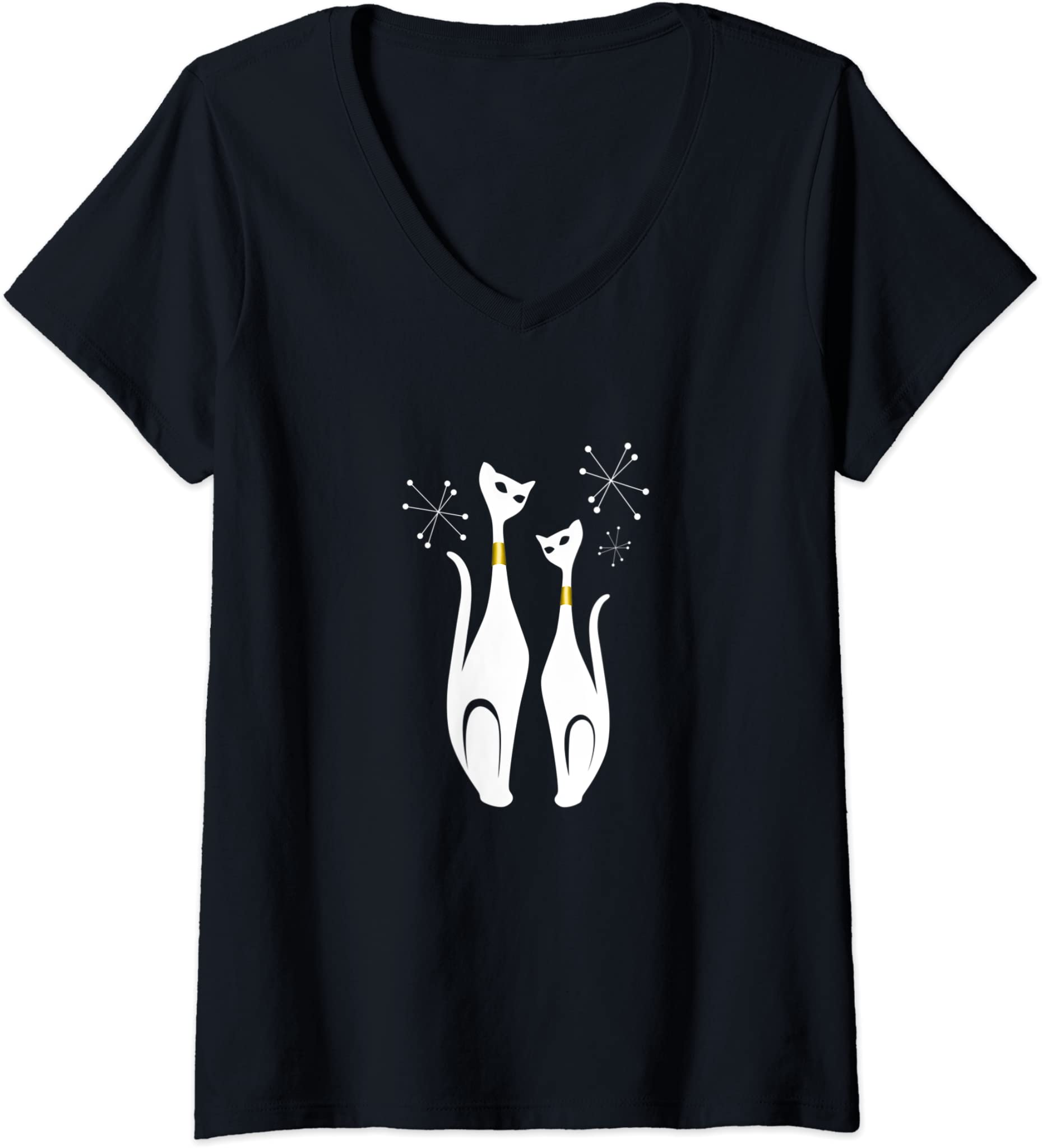 Womens Mid Century Modern Sexton Cats, Vintage Siamese Cat Gift V-Neck