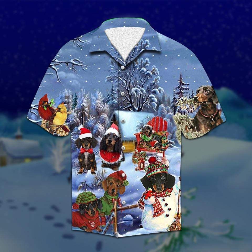 Cover Your Body With Amazing Hawaii Aloha Shirts Dachshunds Through The Snow Christmas Ha19326