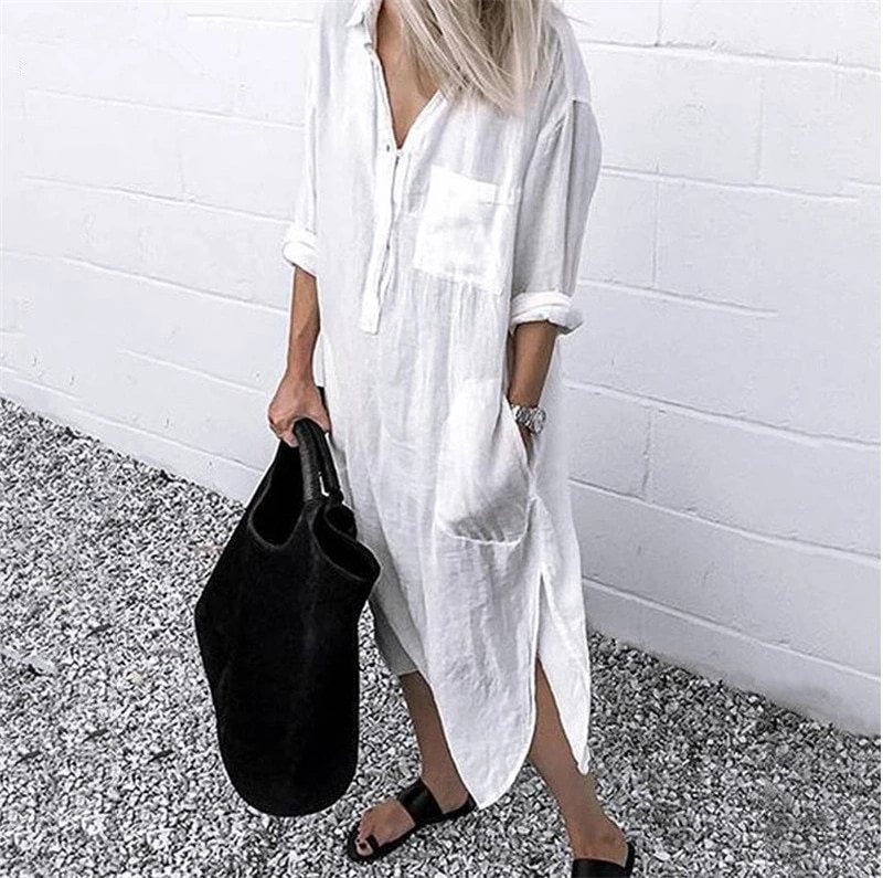 2022 Autumn Cotton Women’s Dress White Oversize Casual Long Shirt Dresses Female New Summer Loose Fashion Beach Ladies Clothes alx