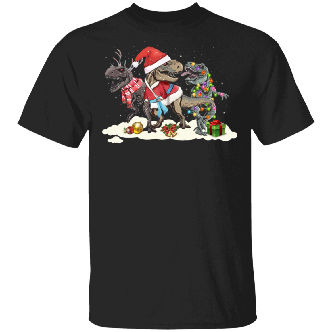 T-Rex With Santa Hat Christmas T-Shirt Cute Graphic Tee Snowfall Gifts For Dinosaur Lovers