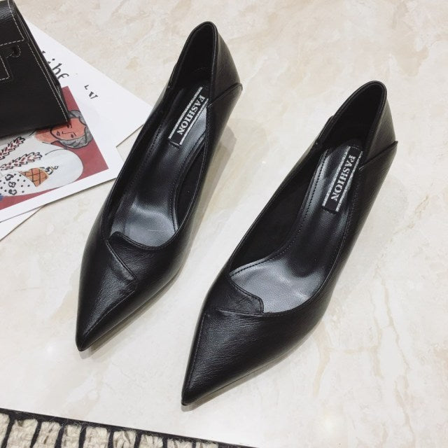 Pumps Shoes Mid Kitten Heel Office Lady Shallow Mouth Pointy Toe  Heels Shoes