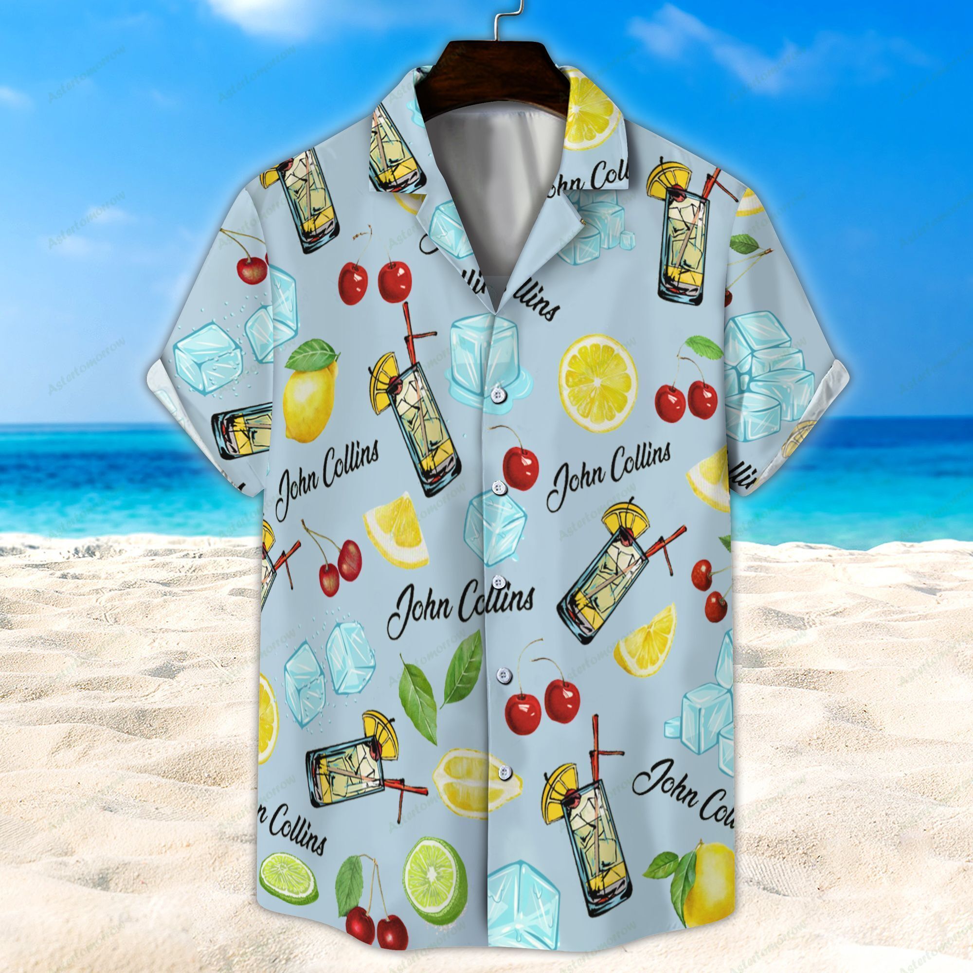 John Collins Cocktail Light Blue Unisex Hawaiian Shirt Beach Hawaiian Ha64857