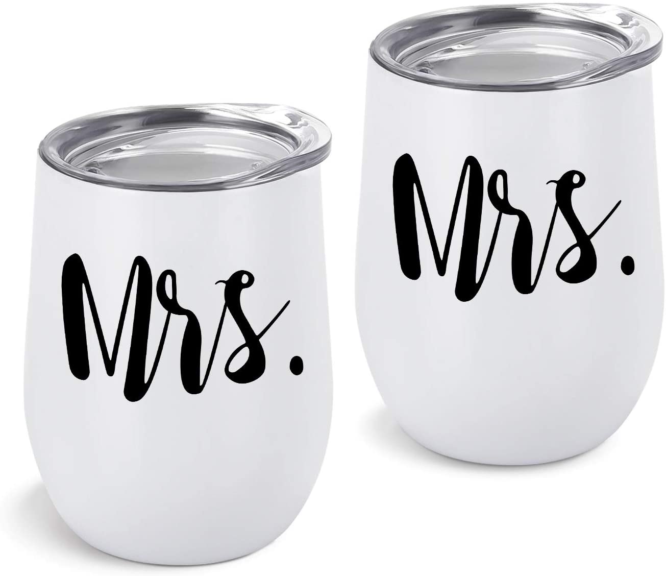 Mrs And Mrs Wine Tumbler, Lesbian Couple Tumbler For Girl, Lesbian Pride Tumbler 12 Oz Insulated Stainless Steel Wine Tumbler With Lid, Black