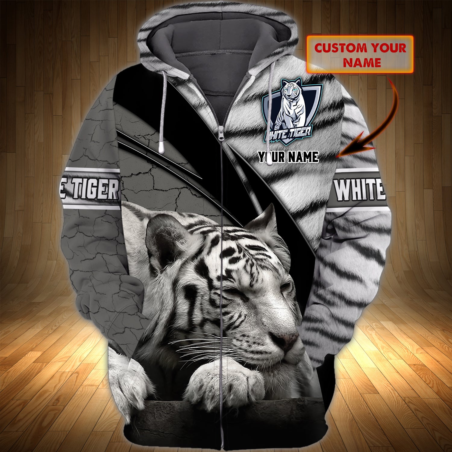 White Tiger 1 – Personalized Name 3D Zipper Hoodie – Nsd99