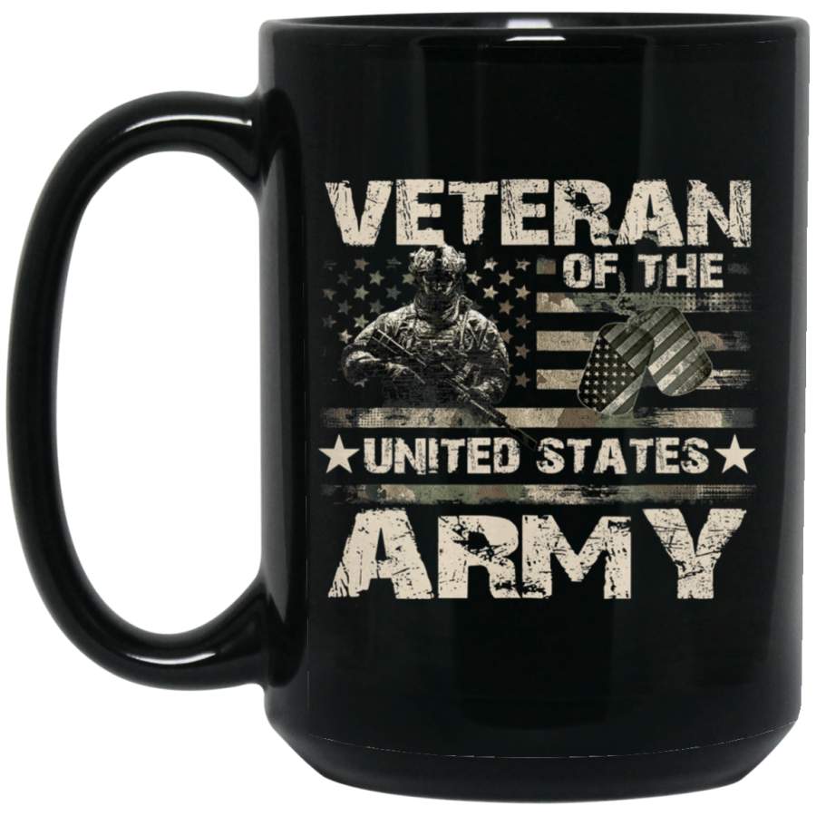 Vintage American Flag Camo Proud US Army Veteran 15 oz Black Mug