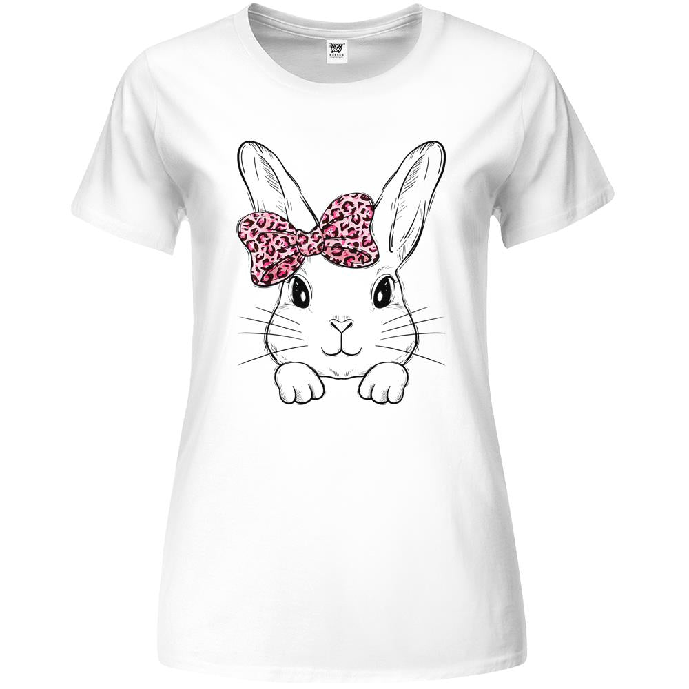 Cute Bunny Face Leopard Bow Tie Easter Day Girls Womens Premium Womens T Shirts