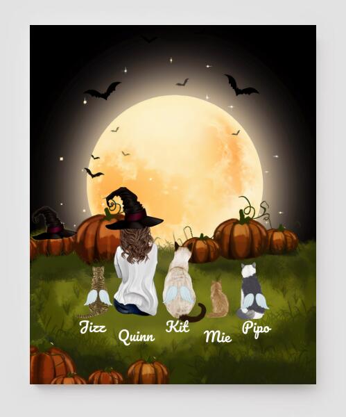 Personalized Canvas, Halloween Canvas And Poster Halloween Gift Custom Cat And Girl Pg1256