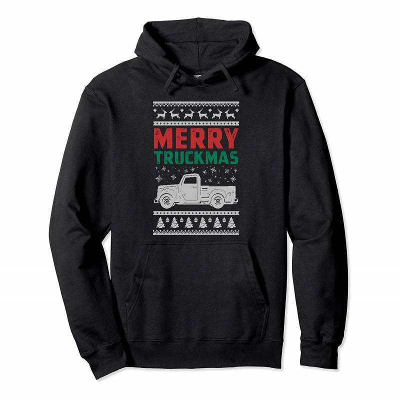 Truck Holiday Xmas Trucker Ugly Christmas Pullover Hoodie, T-Shirt, Sweatshirt