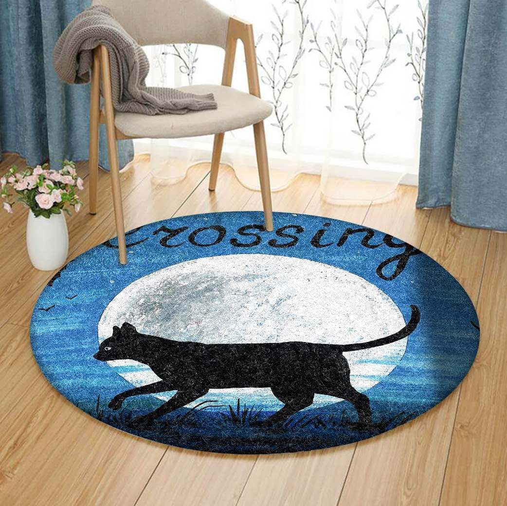 Black Cat Crossing GE4084 Round Rug  CYSI2907