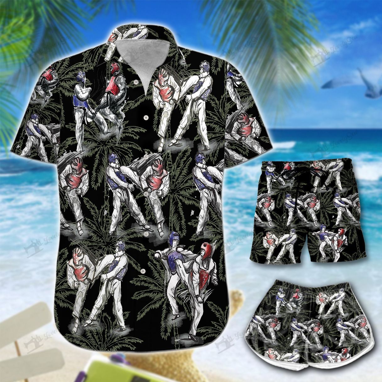 Taekwondo Fighters Palm Tree Hawaiian Shirt Shorts Ha85996