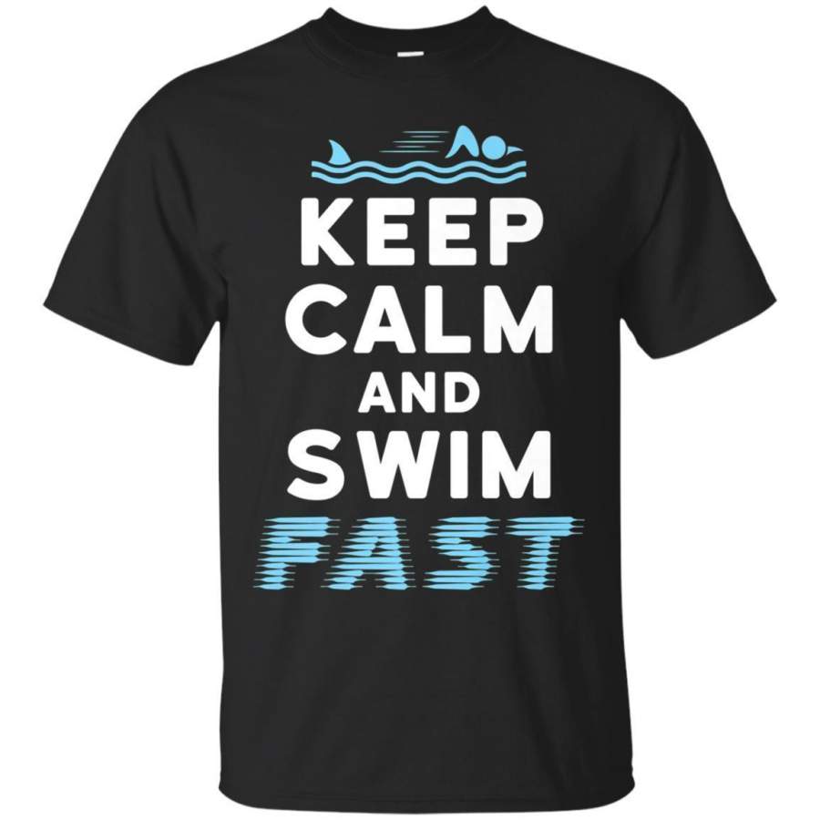 AGR Keep Calm And Swim Fast T Shirt Shark Fin Sharks Jaq T-shirt