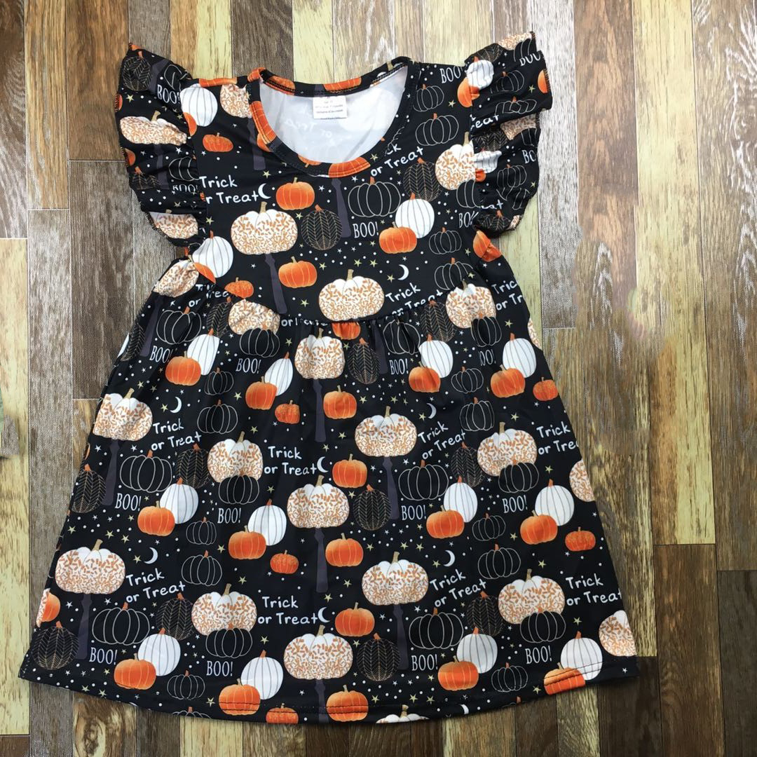 Adorable Halloween Children’s Clothing Boutique Trick-or-Treating Girl Pumpkin pearl Dress alx