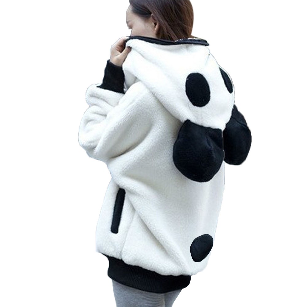 Women Fall Warm Panda Ear Hoodie Coat Fuzzy Plush Long Sleeve Oversize Hooded Zipper Jacket Kawaii Girls Sweatshirt Streetwear alx