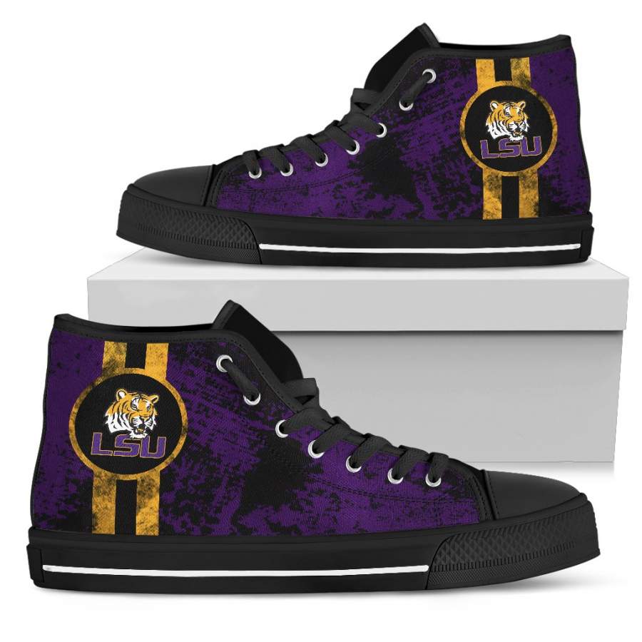 Triple Stripe Bar Dynamic LSU Tigers High Top Shoes