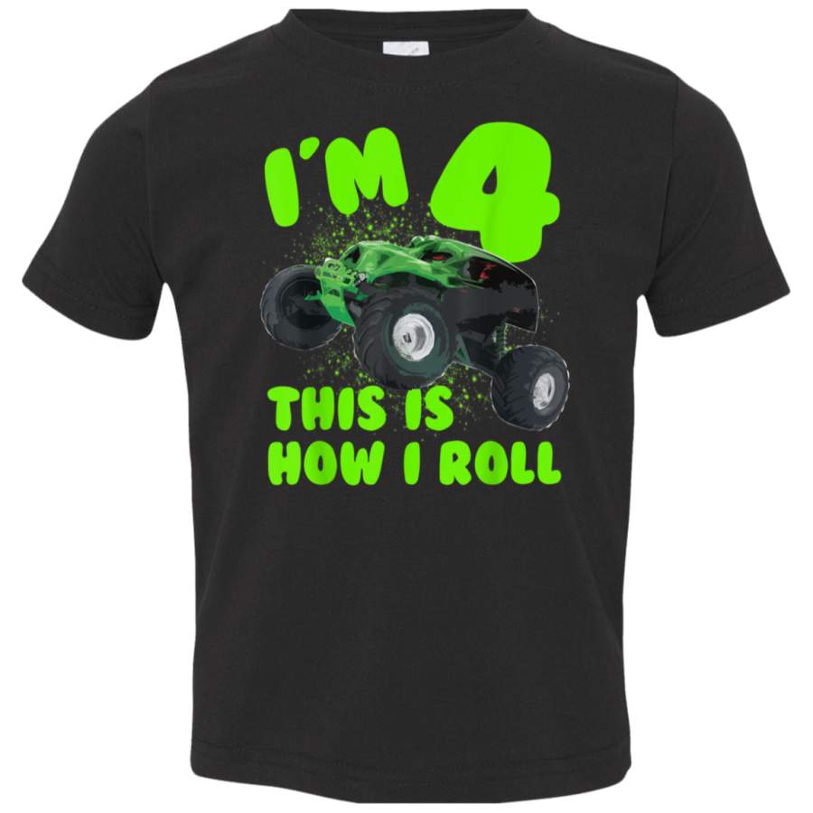 Im 4 Years Old This is How i Roll Birthday Party TShirt 3321 Rabbit Skins Toddler Jersey T-Shirt