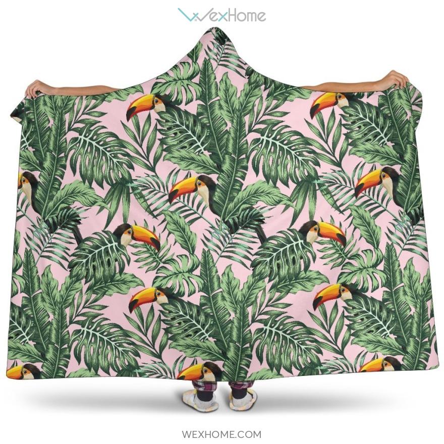 Toucan Tropical Green Jungle Palm Pattern Hooded Blanket