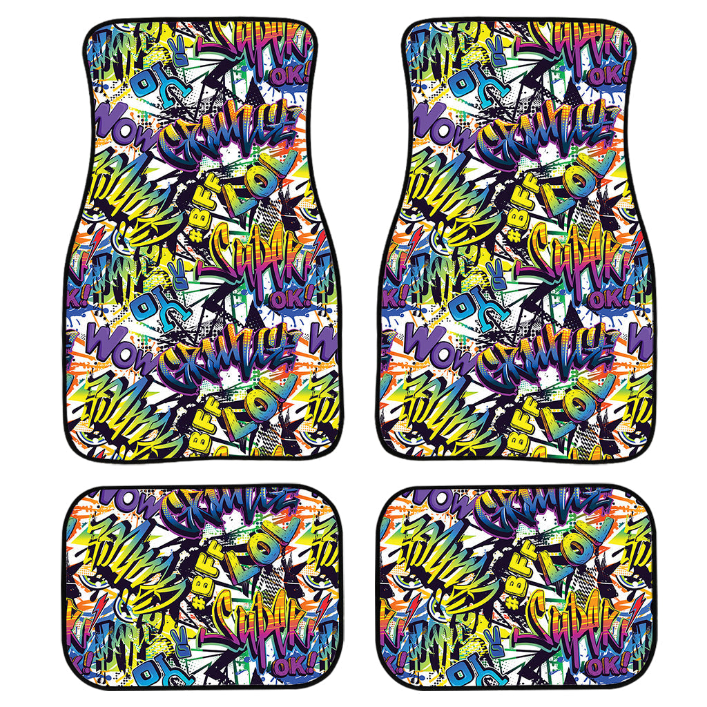 Graffiti Text Pattern Print Front And Back Car Floor Mats, Front Car Mat