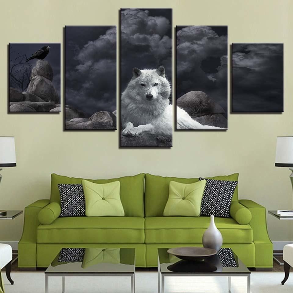 Wolf 19 Animal 5 Panel Canvas Art Wall Decor