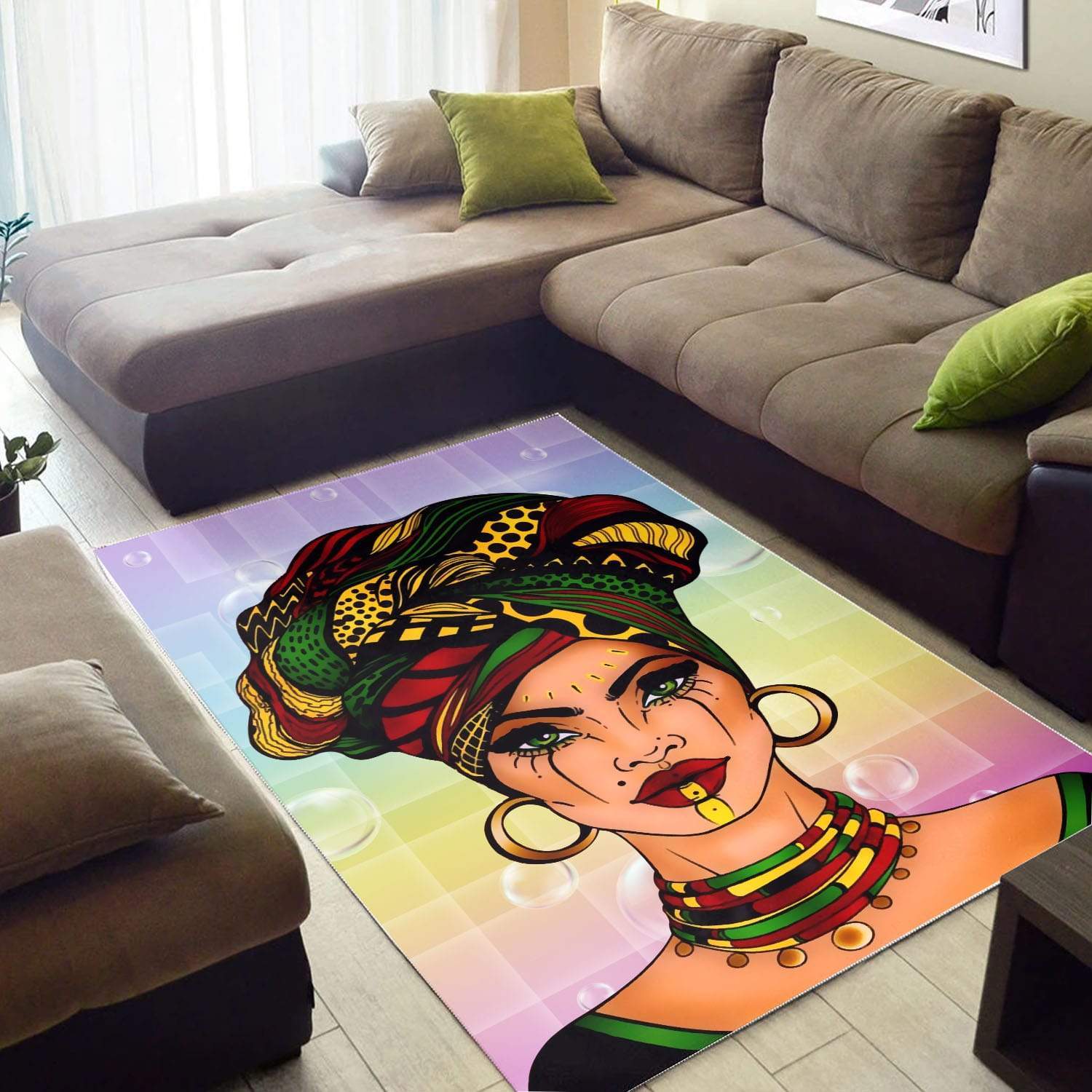 WonderBlackGirl – Colorful Background with Bubbles Beautiful African Woman Rug Gifts 3