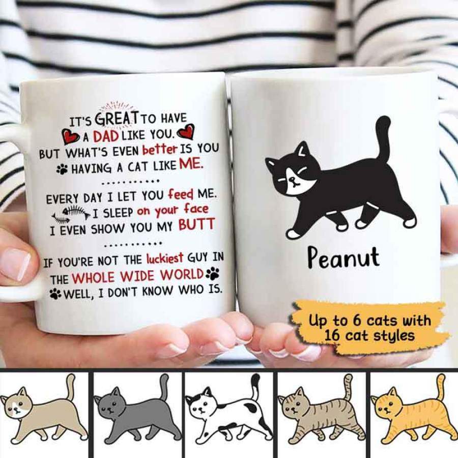 Cat Dad You Are The Luckiest Guy In The World Personalized Coffee Mug