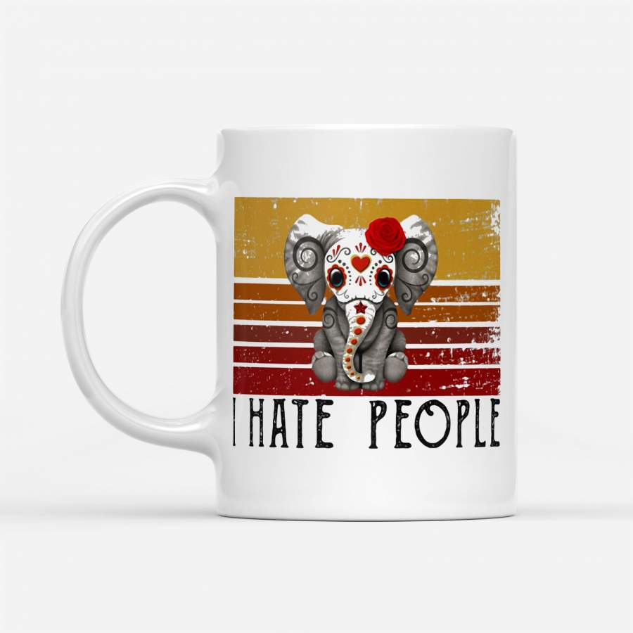 Hippie Elephant I Hate People Vintage Retro – White Mug