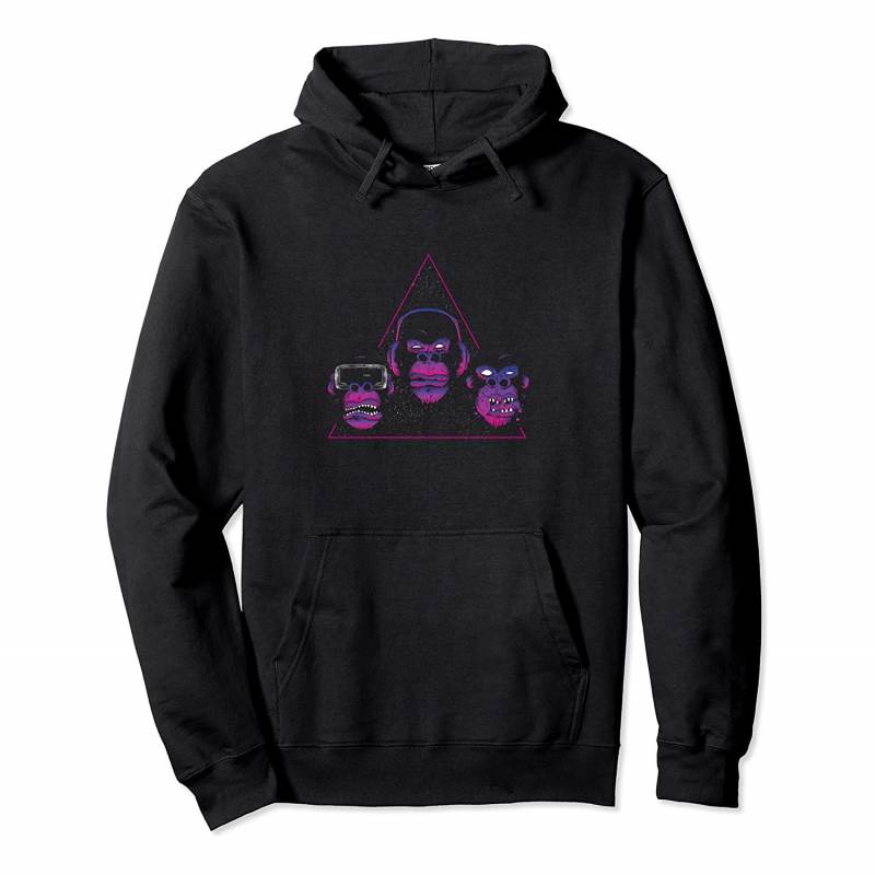 3 Monkey Heads See No Evil Hear No Evil Speak No Evil Art Pullover Hoodie